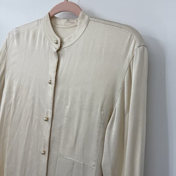Vince Relaxed Band Collar Shirt Women oversized XS Light Shiny Peach Long Sleeve - Picture 3 of 9